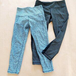 Two Grey Blue Mesh Mid Calf Length Legging Yoga Pants Bundle Set XS Women